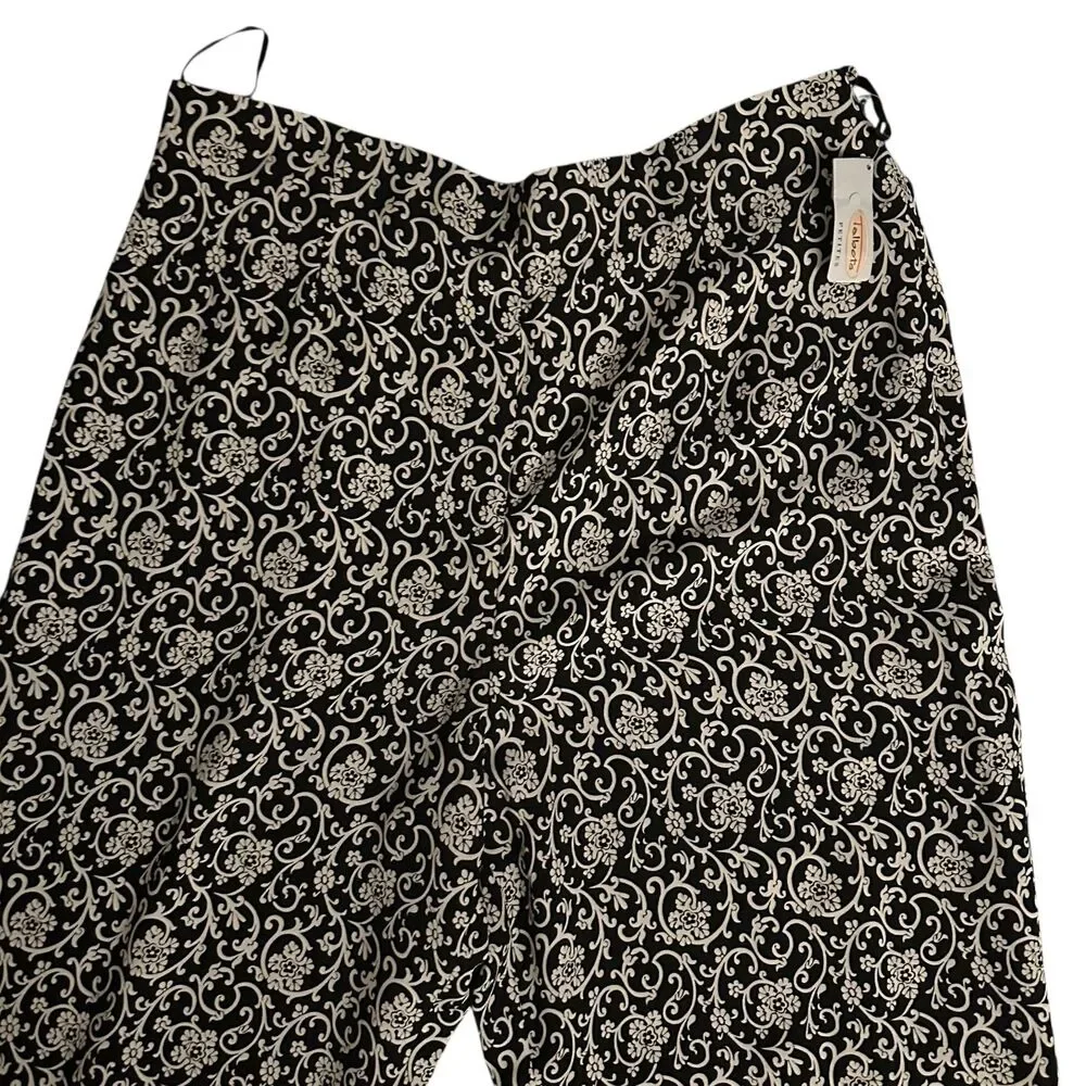 Talbots‎ Petites Black & White Floral Pure Silk Dress Pants Side Zip Size 16 NWT